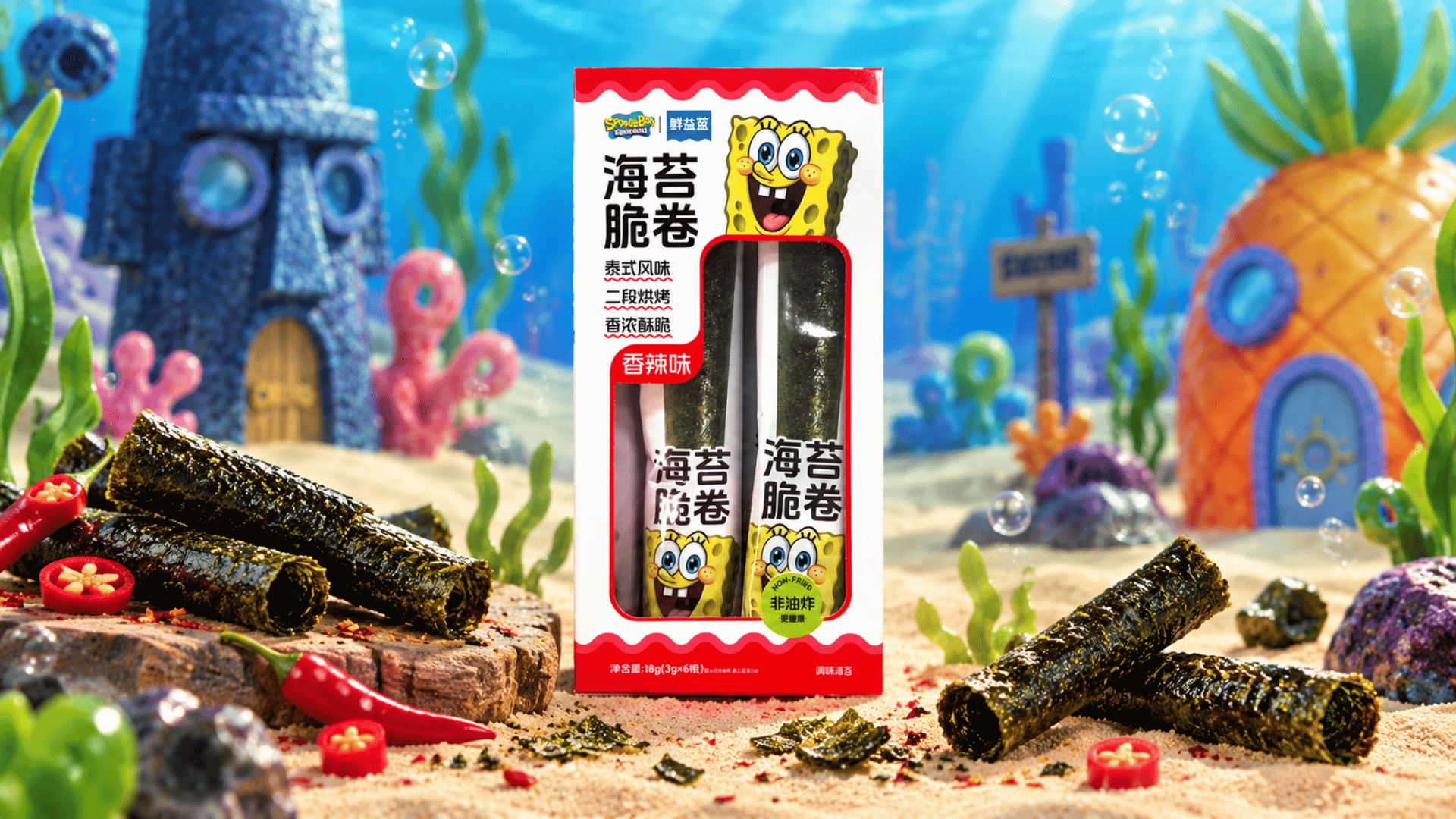 Xianyuan SpongeBob Spicy Crispy Seaweed Rolls 18g – 6pcs