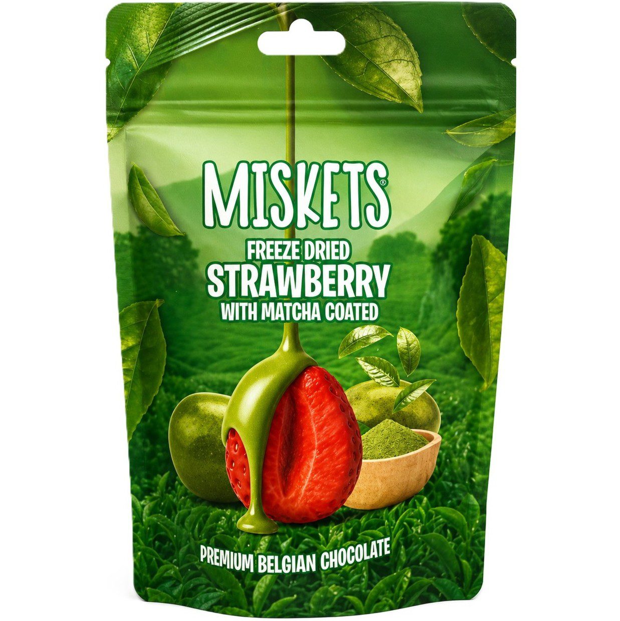 Miskets White Chocolate Matcha Coated Strawberry 80g