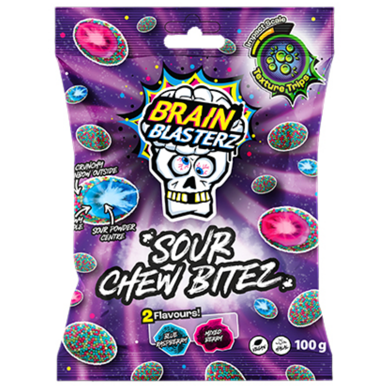 Brain Blasterz Sour Chew Bitez Mixed Berries 100g