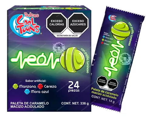  Cool Toons Candy Lollipop with Glow in the Dark Neon Stick 14g
