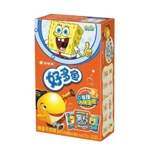 Orion Lotte Spongebob Honey & Milk Fish Shaped Snack 33g CHN