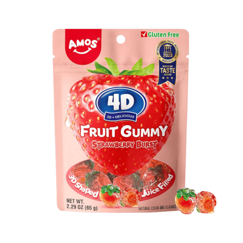 Amos 4D Juicy Burst Strawberry Fruit Gummy 65g