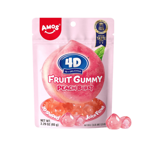 Amos 4D Juicy Burst Peach Fruit Gummy 65gr